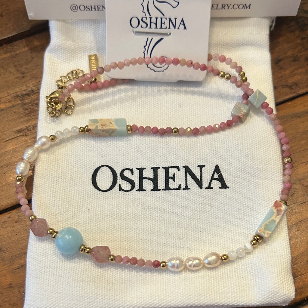 Oshena Designer Beachwear Pink Beaded Pearl And Gold Beaded Necklace New Release 150$